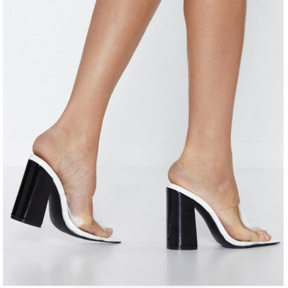 Nasty Gal White and Clear Slip on Heels 8 - Picture 2 of 4